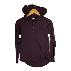 Smart wool Women's XS Shadow Pine Henley Hoodie Sweater Black Cherry Wine Warm